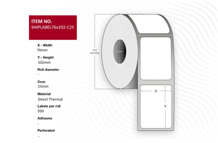 Capture Ship-label 76 x 102mm, Core 25mm. Direct Thermal, 930 labels per roll, 12 rolls per box. Ideal for PostNord, DB Schenker and UPS packages