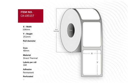 Capture Label 104 x 251mm, Core 40mm, Direct thermal, indoor label, permanent adhesive. 160 labels per roll, 10 rolls per box.
