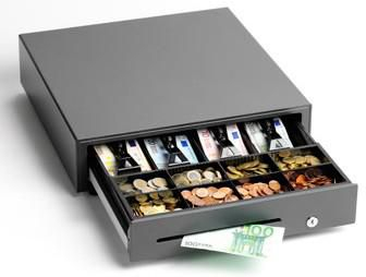 Star Micronics CB-2002 Charcoal Grey Cash Drawer, 4 flat note sections, 8 coin slots and cheque/large slot