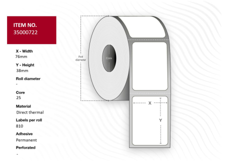 Capture Label 76 x 38 - Core 25. White. Eco. DT. Permanent. 810 labels per roll. 4 rolls per box. Black Mark
