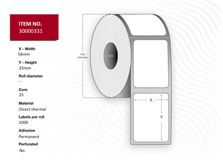 Capture Label 56x25 - Core 25. White. Top-coated. DT. Permanent. 1.000 labels per roll. 24 rolls per box (Enhanced quality compared to MPN: 30000331)