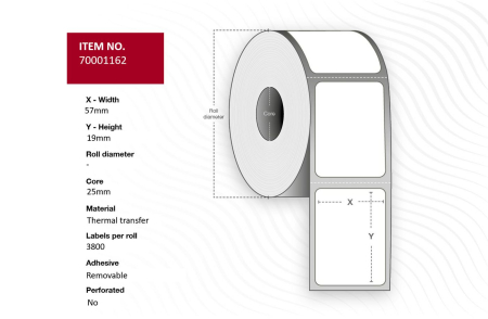 Capture Label 57 x 19 - Core 25. White. Uncoated. TT. Removable. No perforation. 3.800 labels per roll. 30 rolls per box